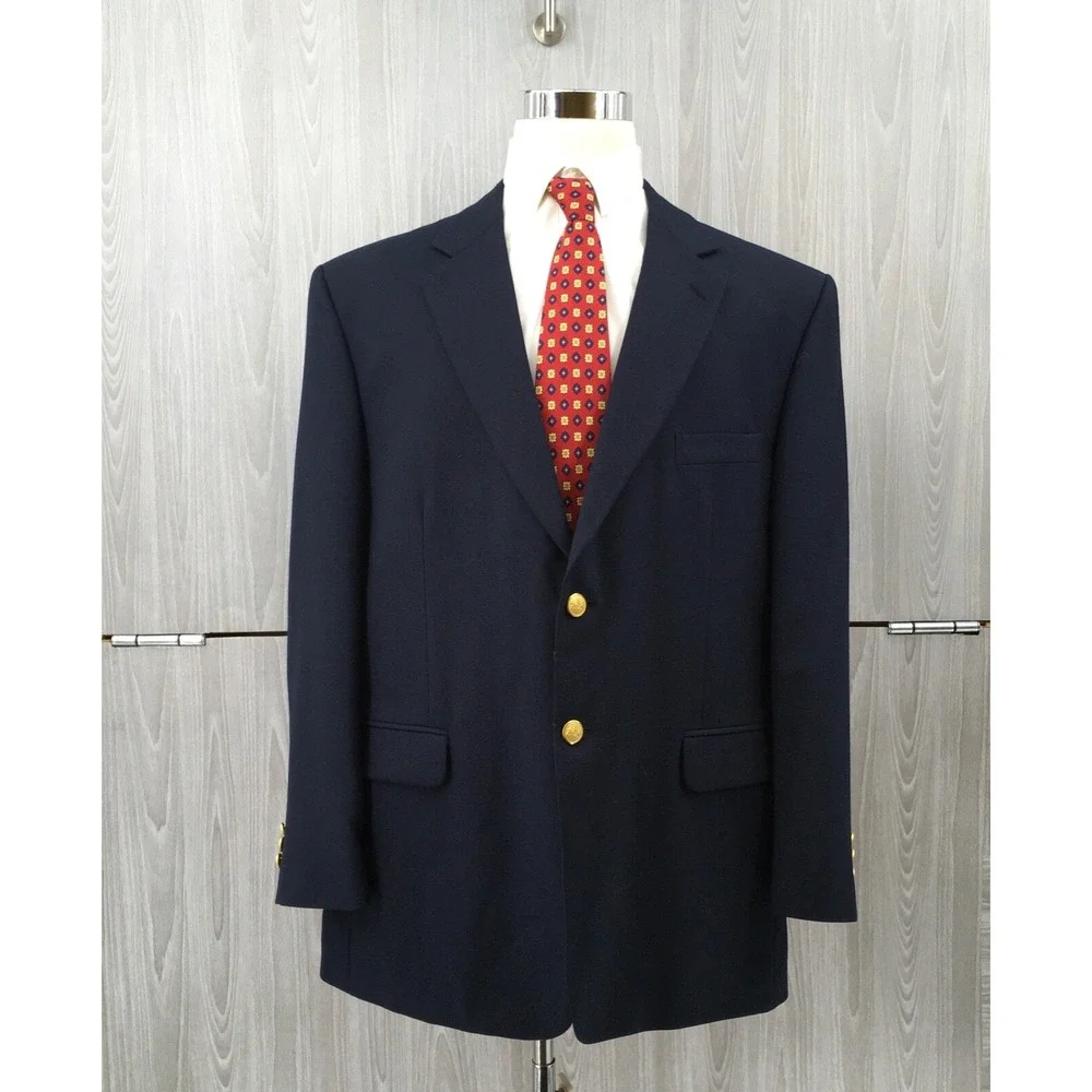 Stafford Men's Wool Blend Gold Button Blazer Blue Size:‎ 46R
